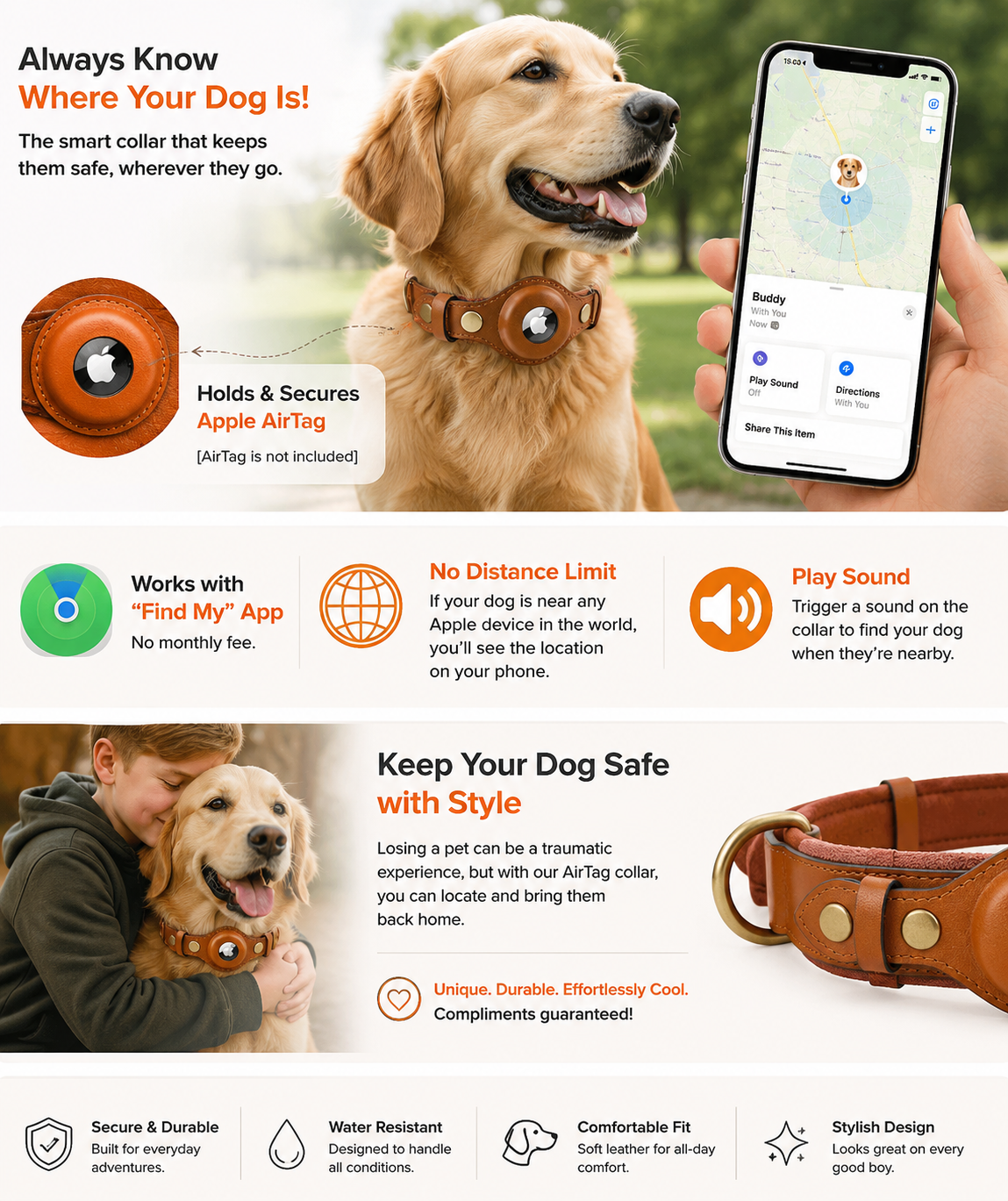 Leather AirTag Dog Collar