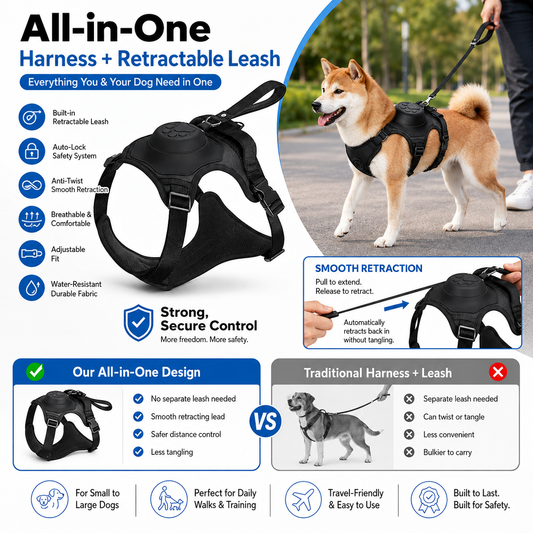 Dog Harness and Automatic Retractable Leash Kit
