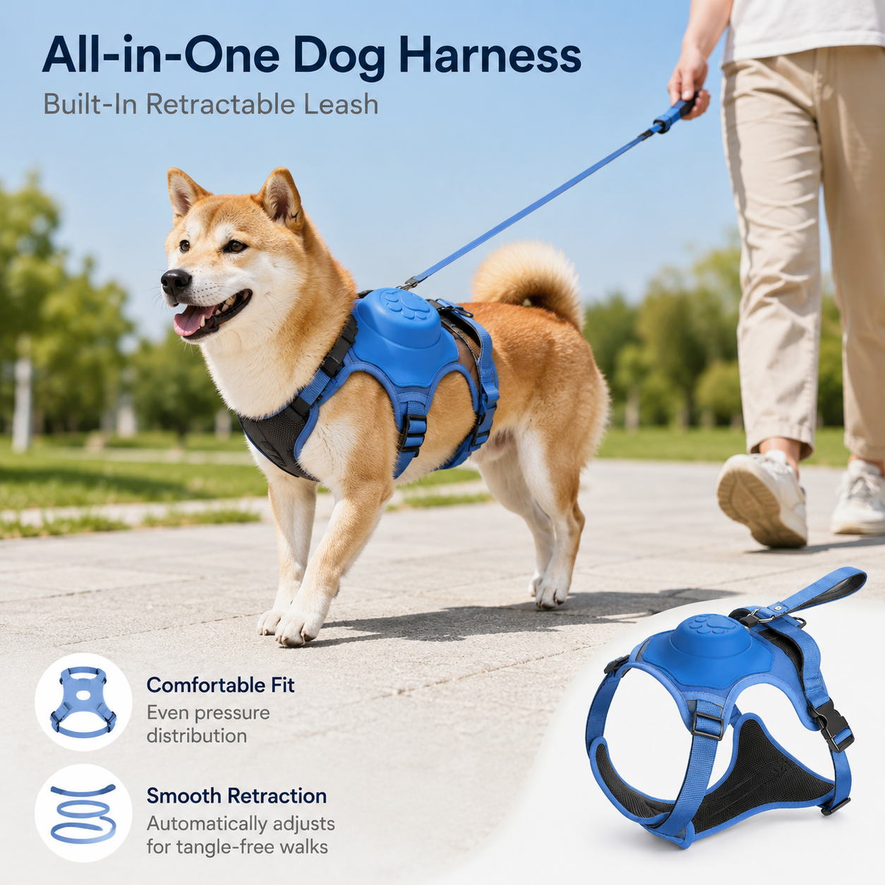 Dog Harness and Automatic Retractable Leash Kit