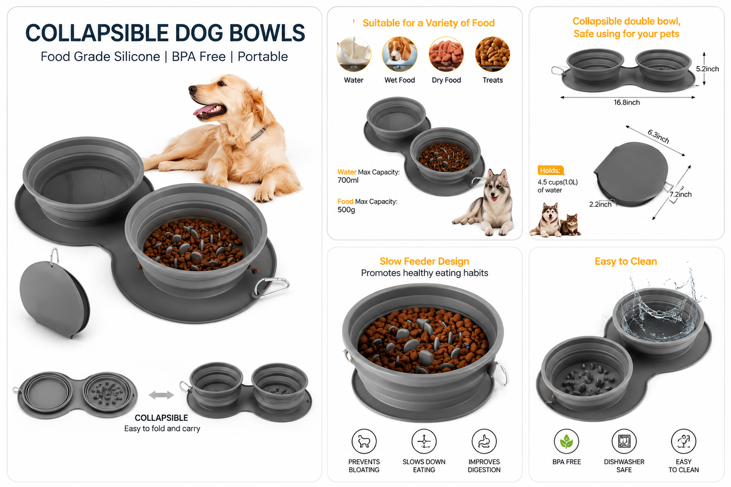 Silicone Foldable Slow Feeding Pet Bowl