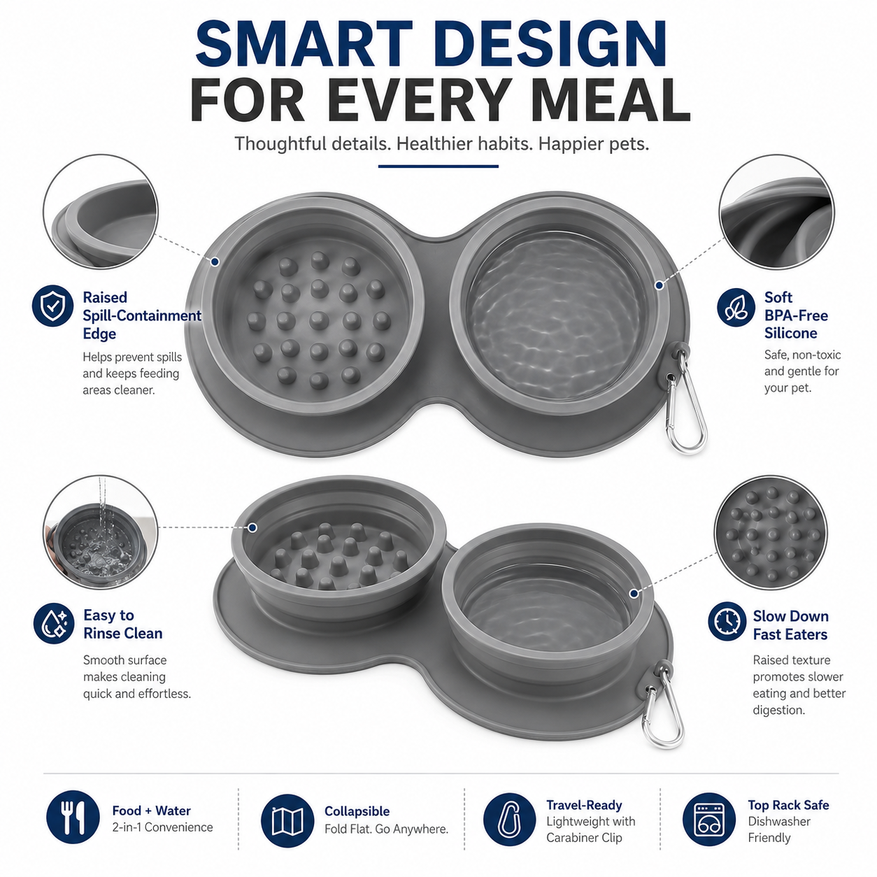 Silicone Foldable Slow Feeding Pet Bowl