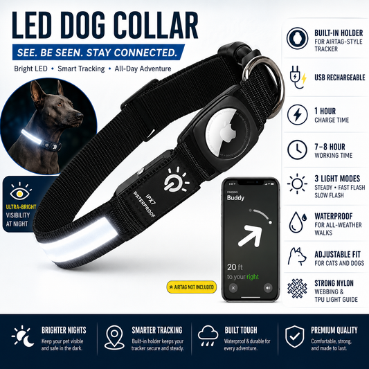 LED Dog Collar with AirTag Holder