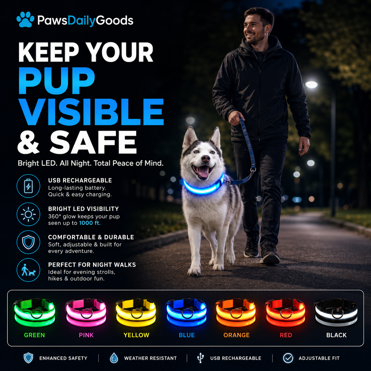LED Glowing Dog Collars Rechargeable